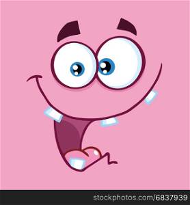 Crazy Cartoon Funny Face With Smiling Expression. Illustration With Pink Background