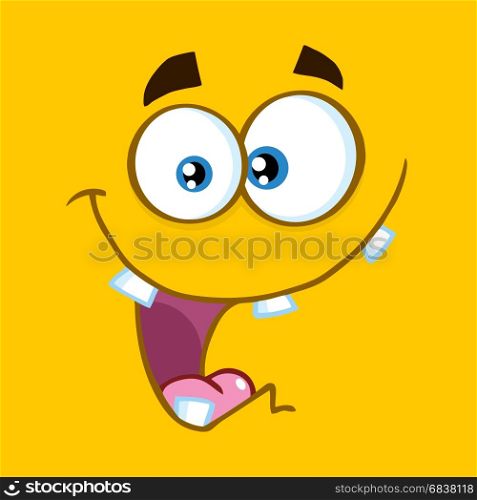 Crazy Cartoon Square Emoticons With Smiling Expression. Illustration With Yellow Background