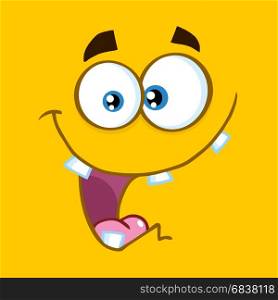 Crazy Cartoon Square Emoticons With Smiling Expression. Illustration With Yellow Background