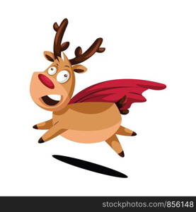 Crazy cristmas deer with red cape vector illustration on a white background