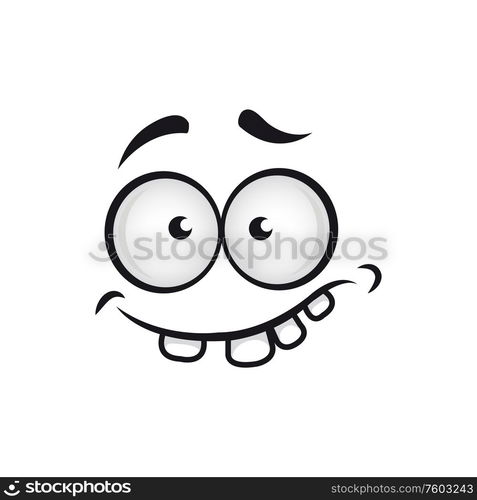 Crazy emoji symbol with tooth isolated emoticon. Vector confused or mad ...