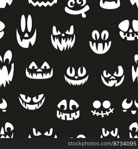 Crazy faces seamless pattern. Scary face, emotions of ghost or angry comic characters. Decorative fabric print, halloween vector background with face crazy monster illustration. Crazy faces seamless pattern. Scary face, emotions of ghost or angry comic characters. Decorative fabric print, halloween vector background