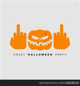Crazy Halloween party. Pumpkin shows fuck. Scary Monster for a terrible holiday. Vector poster&#xA;