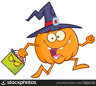 Crazy Witch Pumpkin Cartoon Character Running