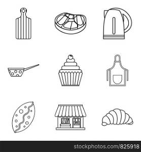 Cream bun icons set. Outline set of 9 cream bun vector icons for web isolated on white background. Cream bun icons set, outline style