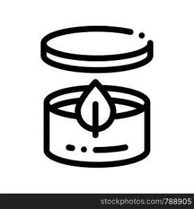 Cream Container And Leaf Vector Thin Line Icon. Organic Cosmetic Container, Natural Component Linear Pictogram. Eco-friendly, Cruelty-free Product, Molecular Analysis Contour Illustration. Cream Container And Leaf Vector Thin Line Icon