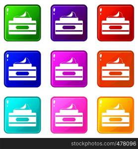 Cream container icons of 9 color set isolated vector illustration. Cream container set 9