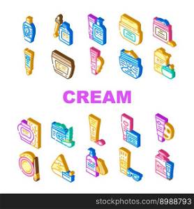 cream cosmetic skin care icons set vector. bottle face, lotion skincare, gel health, brush product, facial oil, polish cream cosmetic skin care isometric sign illustrations. cream cosmetic skin care icons set vector