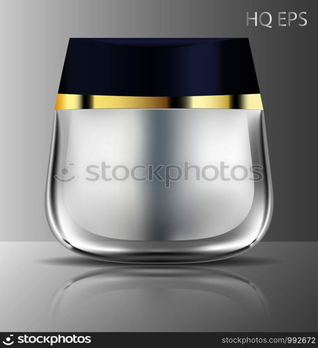 Cream jar for luxury cosmetic ads. Vector mockup illustration. High quality packaging for ointment, powder, cream, base.. Cream jar for luxury cosmetic ads. Vector mockup