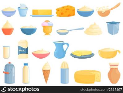 Cream milk icons set cartoon vector. Liquid cream. Yogurt drop. Cream milk icons set cartoon vector. Liquid cream
