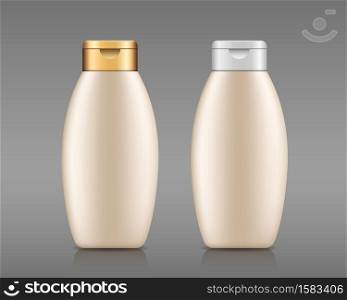 Cream products bottle with gold and white cap, collection template design on gray background, Eps 10 vector illustration