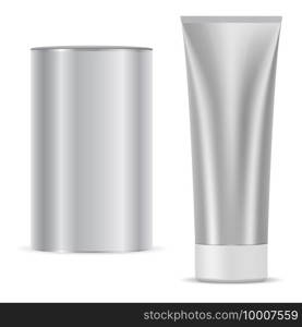 Cream tube. Cosmetic container vector gel package mock up. Toothpaste squeeze tube glossy illustration. Realistic plastic template for beauty gel. Powder can. Hand cream pack. Cream tube. Cosmetic container vector gel package