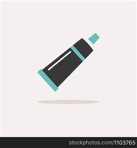 Cream tube. Icon with shadow on a beige background. Pharmacy flat vector illustration