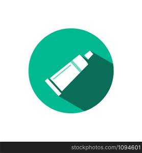 Cream tube icon with shadow on a green circle. Flat color vector pharmacy illustration