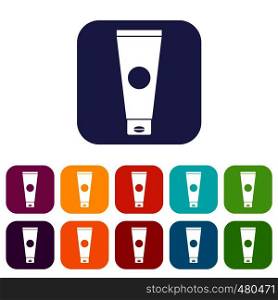 Cream tube icons set vector illustration in flat style in colors red, blue, green, and other. Cream tube icons set