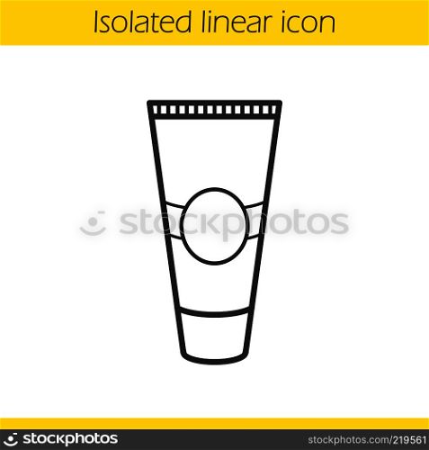 Cream tube linear icon. Toothpaste thin line illustration. Aftershave cream contour symbol. Vector isolated outline drawing. Cream tube linear icon