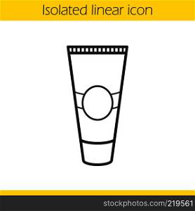 Cream tube linear icon. Toothpaste thin line illustration. Aftershave cream contour symbol. Vector isolated outline drawing. Cream tube linear icon