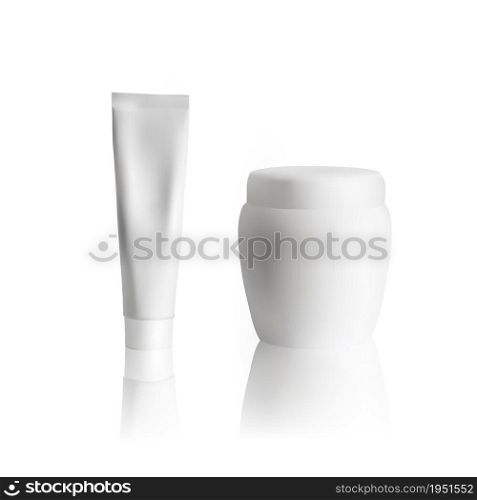 Cream tube mockup on white background. Cosmetic jar mockup.. Cream tube mockup on white background. Cosmetic jar mockup. Vector illustration.