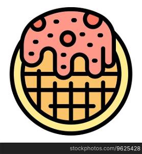 Cream waffle icon outline vector. Belgian wafer. Cake pastry color flat. Cream waffle icon vector flat
