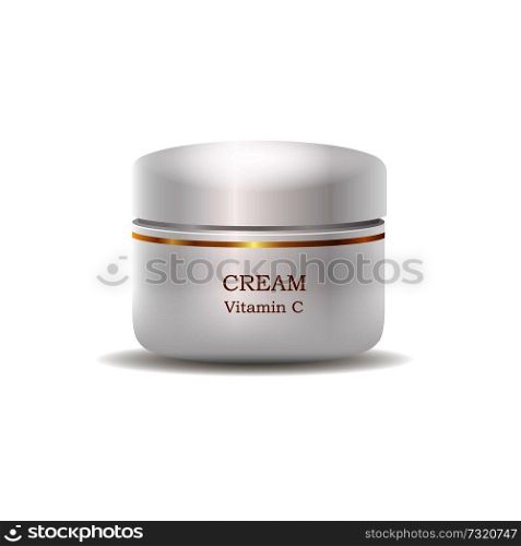 Cream with vitamin C in glossy plastic tube realistic vector isolated on white. Container with moisturizer product for skin care illustration for cosmetics brand ad, makeup and woman beauty concepts. Cosmetic Cream in Glossy Plastic Tube Vector
