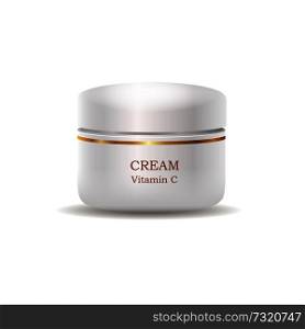 Cream with vitamin C in glossy plastic tube realistic vector isolated on white. Container with moisturizer product for skin care illustration for cosmetics brand ad, makeup and woman beauty concepts. Cosmetic Cream in Glossy Plastic Tube Vector
