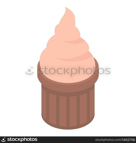 Creamy cupcake icon. Isometric of creamy cupcake vector icon for web design isolated on white background. Creamy cupcake icon, isometric style
