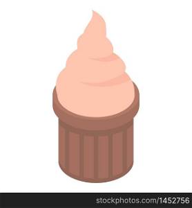 Creamy cupcake icon. Isometric of creamy cupcake vector icon for web design isolated on white background. Creamy cupcake icon, isometric style