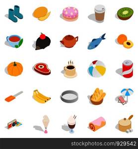 Creamy food icons set. Isometric set of 25 creamy food vector icons for web isolated on white background. Creamy food icons set, isometric style