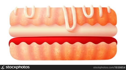 Creamy pastry cake. Sweet biscuit cream and jam Bakery isolated on white background. Creamy pastry cake. Sweet biscuit cream and jam Bakery