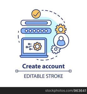 Create account concept icon. Social network profile registration idea thin line illustration. New user web page creation. Online authorization. Vector isolated outline drawing. Editable stroke