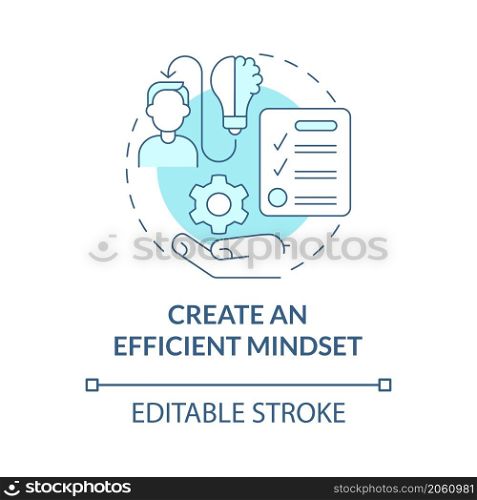 Create an efficient mindset turquoise concept icon. Balanced life abstract idea thin line illustration. Isolated outline drawing. Editable stroke. Roboto-Medium, Myriad Pro-Bold fonts used. Create an efficient mindset turquoise concept icon