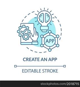 Create app blue concept icon. Making money online method abstract idea thin line illustration. Startup opportunity. Development process. Vector isolated outline color drawing. Editable stroke. Create app blue concept icon