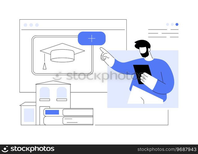 Create class isolated cartoon vector illustrations. Elearning teaching software interface, creating a virtual classroom, online training features, online degree program vector cartoon.. Create class isolated cartoon vector illustrations.