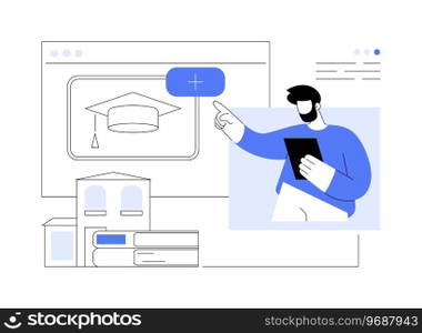 Create class isolated cartoon vector illustrations. Elearning teaching software interface, creating a virtual classroom, online training features, online degree program vector cartoon.. Create class isolated cartoon vector illustrations.