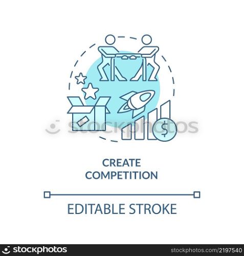 Create competition turquoise concept icon. Business struggle. Market economy pros abstract idea thin line illustration. Isolated outline drawing. Editable stroke. Arial, Myriad Pro-Bold fonts used. Create competition turquoise concept icon