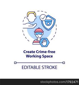 Create crime-free working space concept icon. Surveillance systems benefit abstract idea thin line illustration. Insuring reliable protection. Vector isolated outline color drawing. Editable stroke. Create crime-free working space concept icon