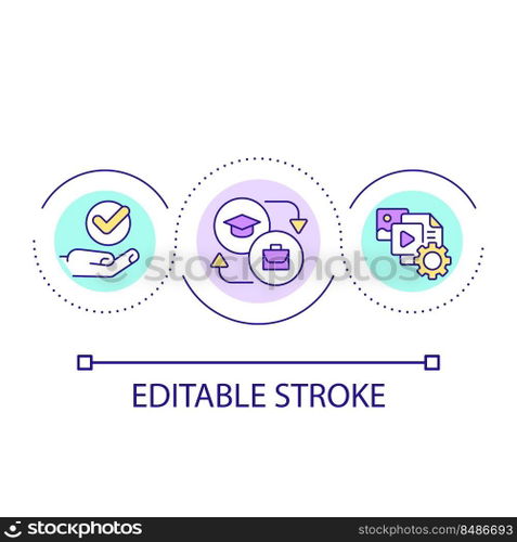Create educational content loop concept icon. E learning resources. Informative materials for students abstract idea thin line illustration. Isolated outline drawing. Editable stroke. Arial font used. Create educational content loop concept icon