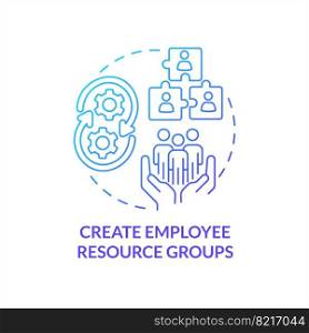 Create employee resource groups blue gradient concept icon. Workers communities. Employment brand. Build team abstract idea thin line illustration. Isolated outline drawing. Myriad Pro-Bold font used . Create employee resource groups blue gradient concept icon