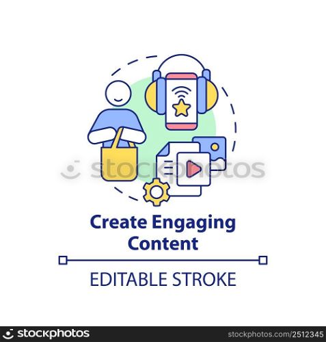 Create engaging content concept icon. Attractive ads. Customer attention span abstract idea thin line illustration. Isolated outline drawing. Editable stroke. Arial, Myriad Pro-Bold fonts used. Create engaging content concept icon