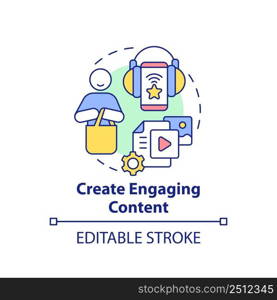 Create engaging content concept icon. Attractive ads. Customer attention span abstract idea thin line illustration. Isolated outline drawing. Editable stroke. Arial, Myriad Pro-Bold fonts used. Create engaging content concept icon