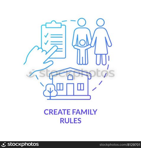 Create family rules blue gradient concept icon. Discipline and behaviour. Encouraging teamwork abstract idea thin line illustration. Isolated outline drawing. Myriad Pro-Bold font used. Create family rules blue gradient concept icon