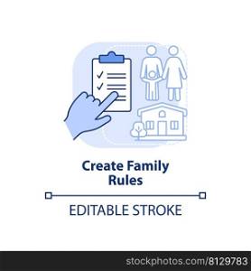 Create family rules light blue concept icon. Discipline. Encouraging teamwork abstract idea thin line illustration. Isolated outline drawing. Editable stroke. Arial, Myriad Pro-Bold fonts used. Create family rules light blue concept icon