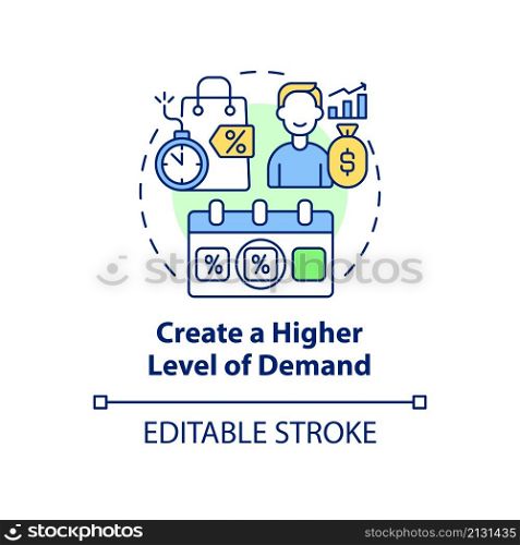 Create higher level of demand concept icon. Dynamic pricing advantage abstract idea thin line illustration. Isolated outline drawing. Editable stroke. Roboto-Medium, Myriad Pro-Bold fonts used. Create higher level of demand concept icon