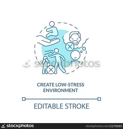 Create low stress environment turquoise concept icon. Conduct disorder abstract idea thin line illustration. Isolated outline drawing. Editable stroke. Arial, Myriad Pro-Bold fonts used. Create low stress environment turquoise concept icon