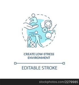 Create low stress environment turquoise concept icon. Conduct disorder abstract idea thin line illustration. Isolated outline drawing. Editable stroke. Arial, Myriad Pro-Bold fonts used. Create low stress environment turquoise concept icon