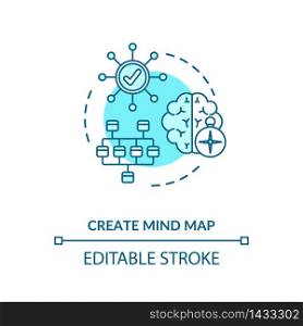 Create mind map concept icon. Creative problem solution development idea thin line illustration. Ideas generation, plan visualization. Vector isolated outline RGB color drawing. Editable stroke. Create mind map concept icon