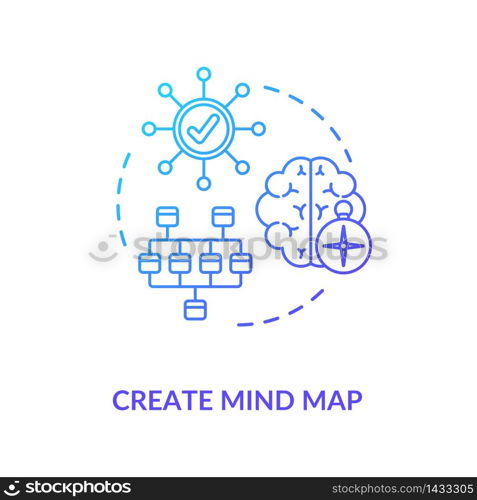 Create mind map concept icon. Creative problem solution development idea thin line illustration. Ideas generation, plan visualization. Vector isolated outline RGB color drawing. Create mind map concept icon
