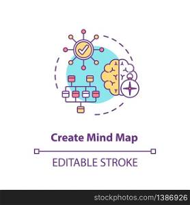 Create mind map concept icon. Finding problem solution, strategic planning idea thin line illustration. Ideas generation and visualization. Vector isolated outline RGB color drawing. Editable stroke. Create mind map concept icon