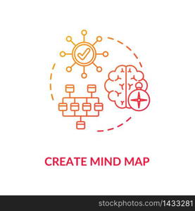 Create mind map concept icon. Finding problem solution, strategic planning idea thin line illustration. Ideas generation and visualization. Vector isolated outline RGB color drawing. Create mind map concept icon