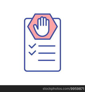 Create no list RGB color icon. List of personal restrictions. Self care practice. Checklist for things to avoid. Check limitations. Conscious living and mindfulness. Isolated vector illustration. Create no list RGB color icon